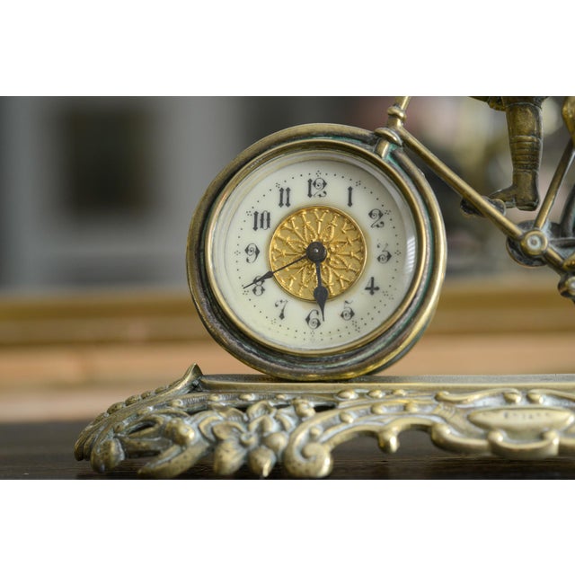 Antique Brass Cyclist Bicycle Clock British United Clock Co Victorian Working For Sale In Washington DC - Image 6 of 14