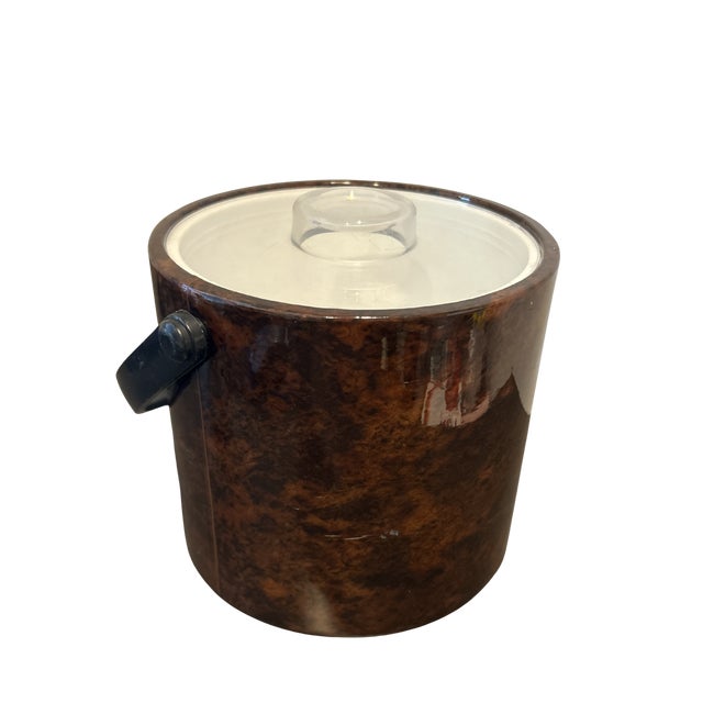 Mid-Century Modern Vintage Shelton Designs Attributed Tortoise Shell Ice Bucket by Towle – Mid-Century Modern Insulated Acrylic Barware For Sale - Image 3 of 7