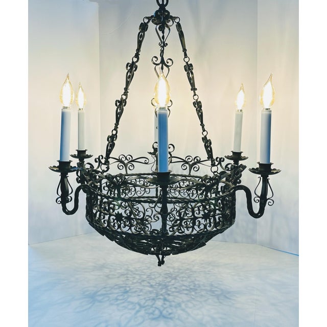Gorgeous gently used 6-light 2005 Arte de Mexico dimmable chandelier. Very well made wrought-iron piece with stunning...
