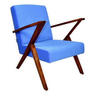 Vintage Loft Lounge Chair with Blue Cornflower Velvet Upholstery, 1970 For Sale