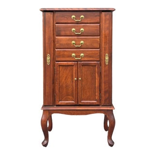 Ethan Allen Traditional Queen Anne Cherry Footed Jewelry Armoire (45-1023) For Sale