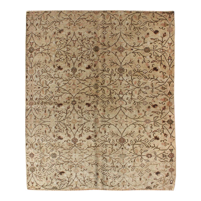 Vintage All-Over Floral Design Turkish Oushak Rug With Free-Flowing Pattern For Sale