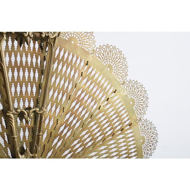 French Fan-Shaped Peacock Fireplace Screen in Brass, 1970s For Sale - Image 6 of 12