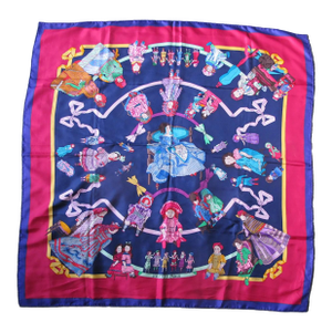 Hermes France Carre 90 Hello Dolly Loic Dubigeon Creepy Dolls Navy Silk Scarf