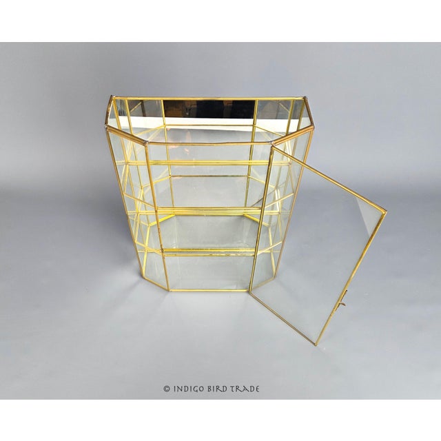 Mid 20th Century Large Vintage Glass and Brass Curio Display Cabinet For Sale - Image 5 of 7