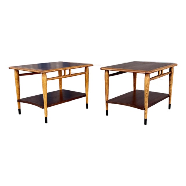 1960s Pair of Mid Century Walnut & Oak Side Tables For Sale