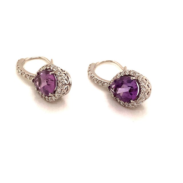 2010s Natural Amethyst Diamond Earrings 14k Gold 4.25 Tcw Certified For Sale - Image 5 of 11