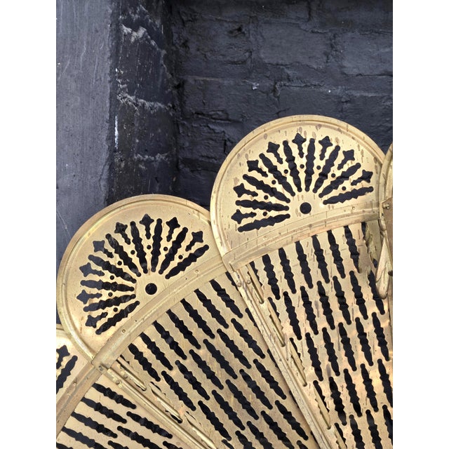 Metal Antique Victorian Cameo Brass Peacock Folding Fan Fireplace Screen For Sale - Image 7 of 11