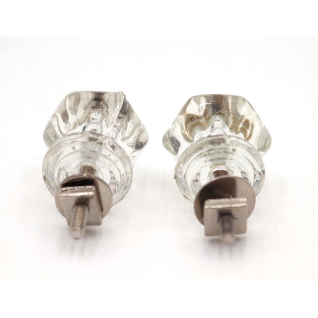 Pair of Antique 1.25 In. Hexagon Glass Cabinet Drawer Knobs For Sale - Image 4 of 4