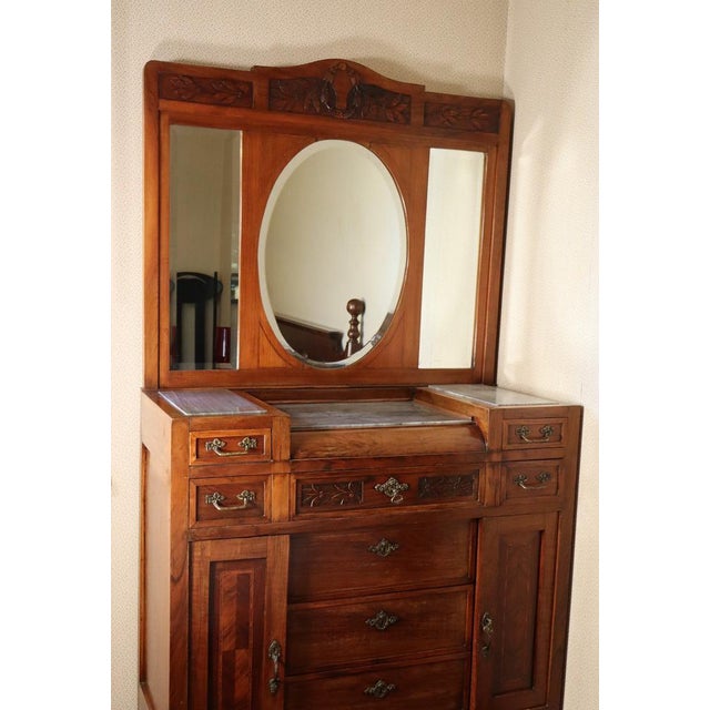Mahogany & Marble Chest of Drawers with Mirror, 1900s For Sale - Image 3 of 18