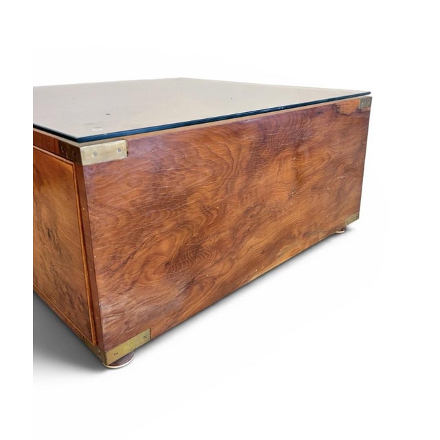Burr Maple Campaign Drawers with Brass Motifs, 1970, Set of 2 For Sale - Image 4 of 18