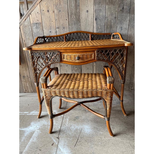 Vintage Wicker Dressing Table with Matching Stool, Set of 2 For Sale - Image 3 of 7
