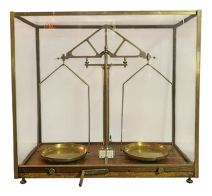 Large Antique Brass and Glass Apothecary Science Balance Scale from A.L.Boss Amsterdam, 1900s