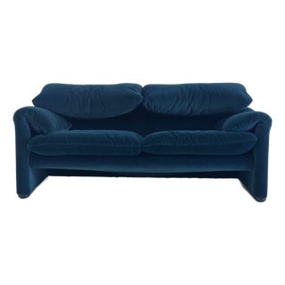 Blue Green Cassina Maralunga Sofa by Vico Magistretti, 1990s For Sale