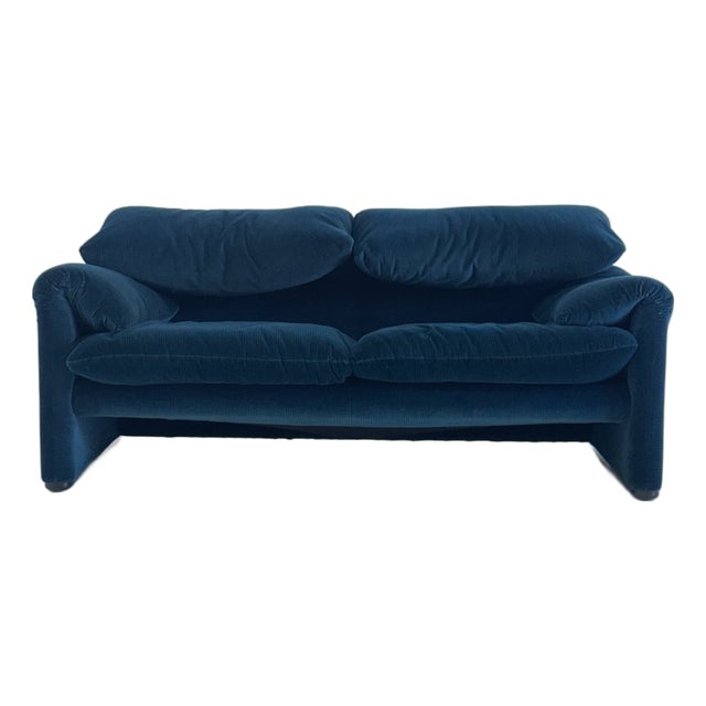 Blue Green Cassina Maralunga Sofa by Vico Magistretti, 1990s For Sale