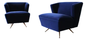 1950s Henry P Glass Swivel Lounge Chairs Blue Mohair on Brass Legs Jl Chase Co. - A Pair