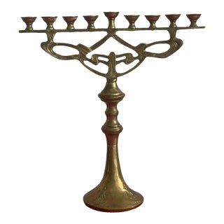 1980s Solid Bronze Menorah Art Nouveau Style Israel Museum MMoA Nyc Vintage Judaica For Sale