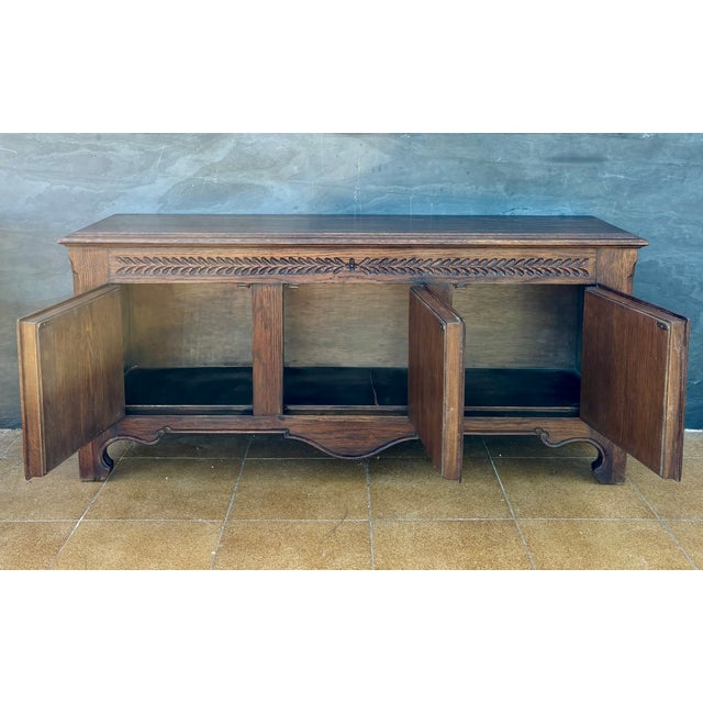 Spanish Renaissance Revival Oak Sideboard with Three Doors, 1930s For Sale - Image 11 of 13