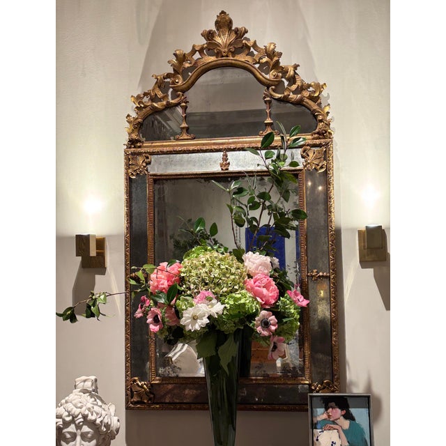 18th C. French Marginal Glass Louis XIV Gold Leaf Mirror From Private Collection For Sale - Image 11 of 13