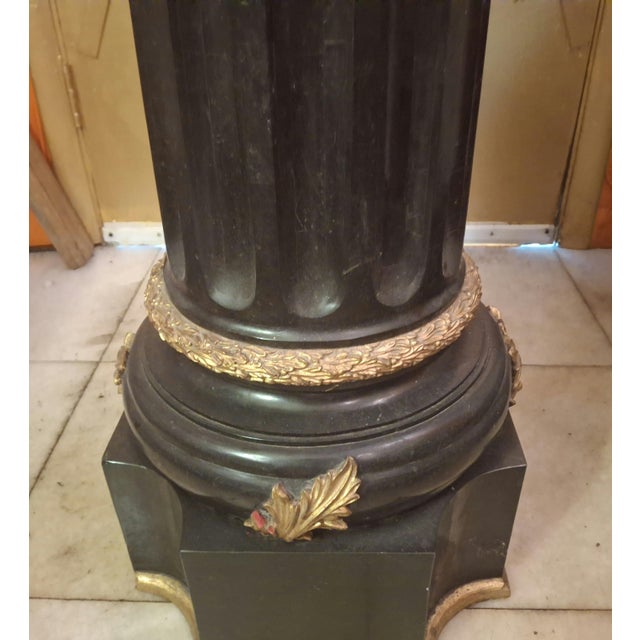 Grand Scale French Louis XVI Heavy Palace Black Tesselated Marble Gilt Bronze Pedestals a - Pair For Sale - Image 4 of 7