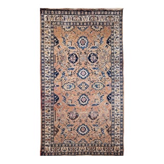 Vintage Persian Malayer Gallery Rug, Hand-Knotted Wool, Geometric Pattern, 5x10, Tan & Blue For Sale