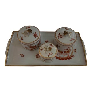 Richard Ginori Siena Rust Vanity Set (1) 13.5” Tray (2) 3”d Jars & (1) 2.5” Jar For Sale