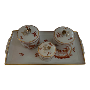 Richard Ginori Siena Rust Vanity Set (1) 13.5” Tray (2) 3”d Jars & (1) 2.5” Jar