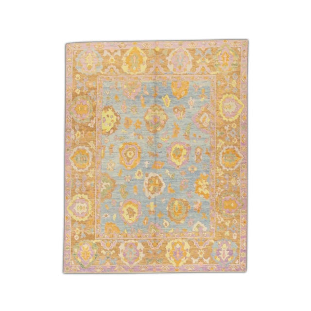 Early 21st Century Blue & Pink Handwoven Wool Turkish Oushak Rug 6'9" X 8'4" For Sale In Houston - Image 6 of 6