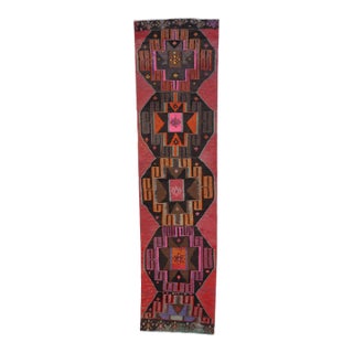 1970s Vintage Handmade Wool Cotton Red Runner Rug For Sale