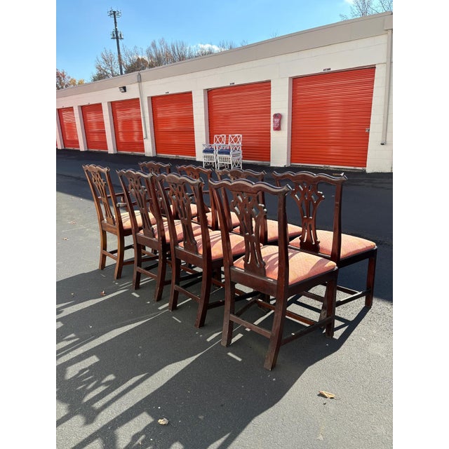 Wood Set of 8 Vintage Chippendale Style Dining Chairs With Solid Mahogany Frames For Sale - Image 7 of 11