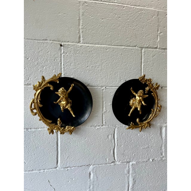 1950s Italian Rococo Revival Gilt-Metal Cherub Wall Plaques, Circa 1950s For Sale - Image 5 of 8