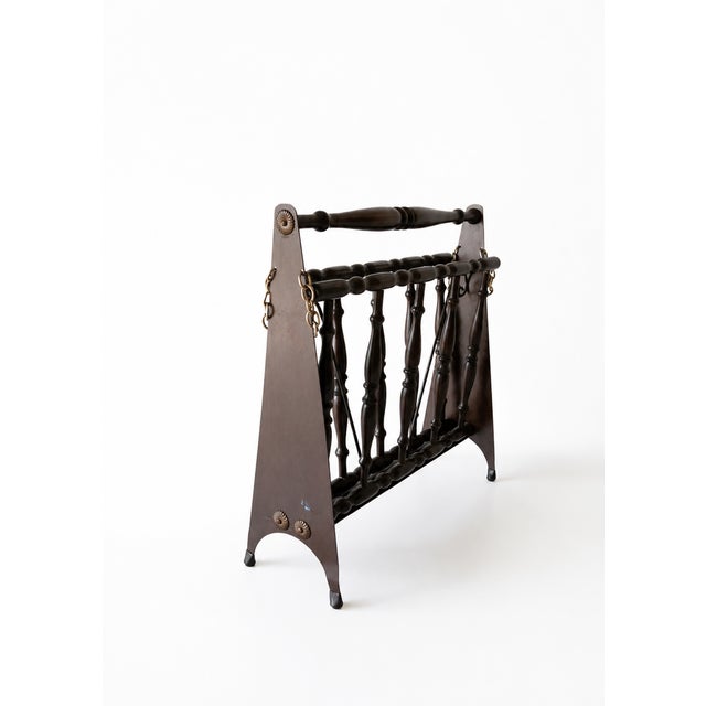 Hollywood Regency Mid-Century Modern Italian Ebonized Wood Folding Accordion Magazine Rack, 1950s For Sale - Image 3 of 10
