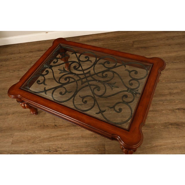 Traditional Ethan Allen Tuscany Glass Top Coffee Table With Iron Scroll Base For Sale - Image 3 of 18