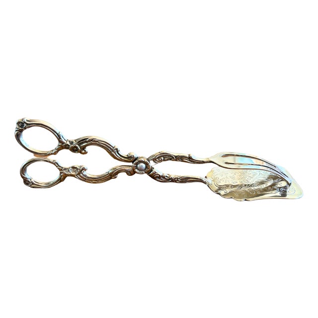 Antique French Belle Époque Silver-Plated Lyre Pastry Tongs from MTB, 1900s For Sale