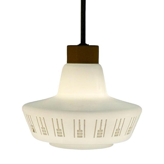 Vintage Pendant Light in Frosted White Glass, 1950s For Sale - Image 4 of 8