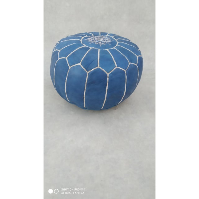 Contemporary Moroccan Leather Pouf Ottoman For Sale - Image 4 of 9