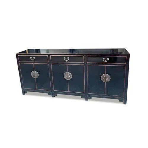 An amazing and beautiful Shiny Black Long buffet table with lots of storage. It has 3 drawers and 6 doors and 1 removable...