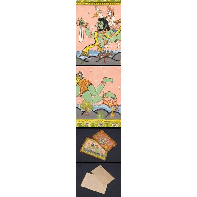 This set of two paintings shows the brilliant unfolding of Hindu Indian mythological stories through the art of...