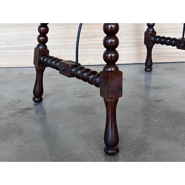 19th Spanish Side Table with Cared Turned Legs and Iron Stretcher For Sale - Image 6 of 18
