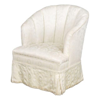 White Silk Brocade Upholstered Tub Chair For Sale