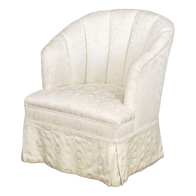 White Silk Brocade Upholstered Tub Chair For Sale