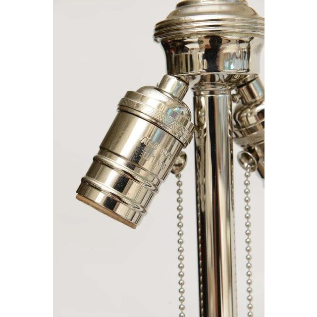 Wood Vintage Murano Marbro Lamp Co. Turquoise Caribbean Sky Blue Ribbed Glass, Nickel Silver and Wood Lamps Pair Of For Sale - Image 7 of 10