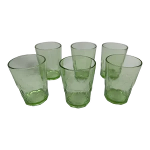Early 20th Century Hazel Atlas Green Depression Glass Juice Glasses- Set of 6