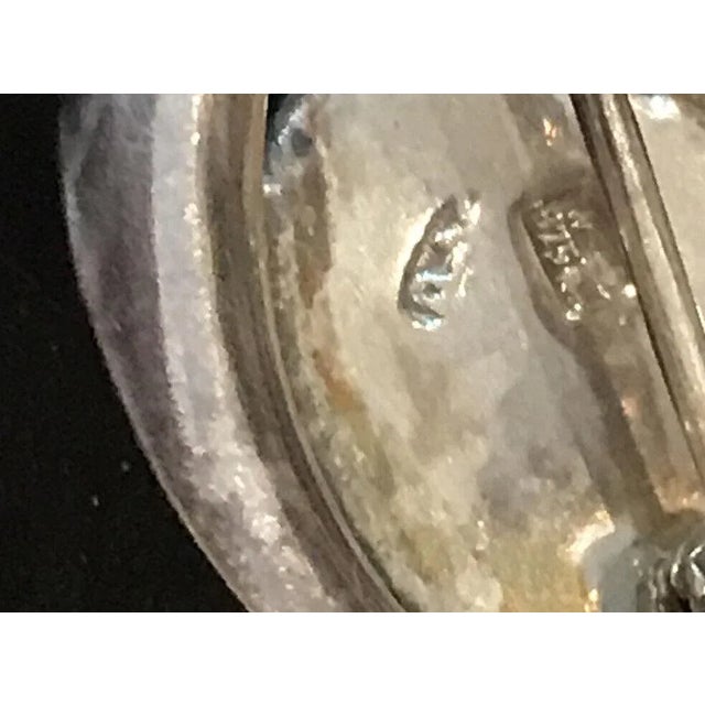 Mid-Century Modern Sterling Silver Hematite Art Nouveau Style Floral Pin Brooch For Sale - Image 3 of 6