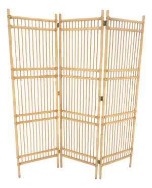 Vintage c1970s Blond Bamboo Rattan tri Fold Screen Room Divider