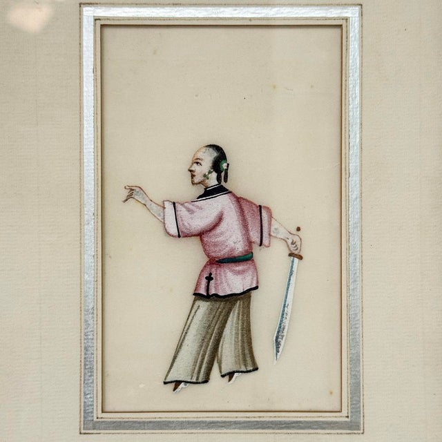Set of Four Framed 18th Century Japanese Hand-Painted Figures For Sale - Image 13 of 16