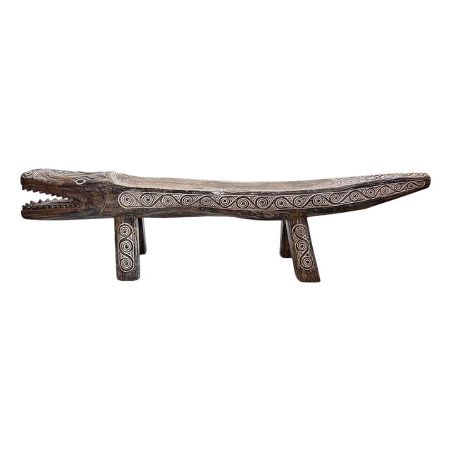 Carved Wood Crocodile Log Bench For Sale