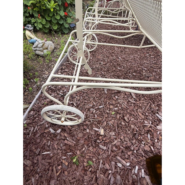 Cream Vintage Woodard Chaise Lounge Chairs in Chantilly Rose Pattern, Attributed For Sale - Image 8 of 11