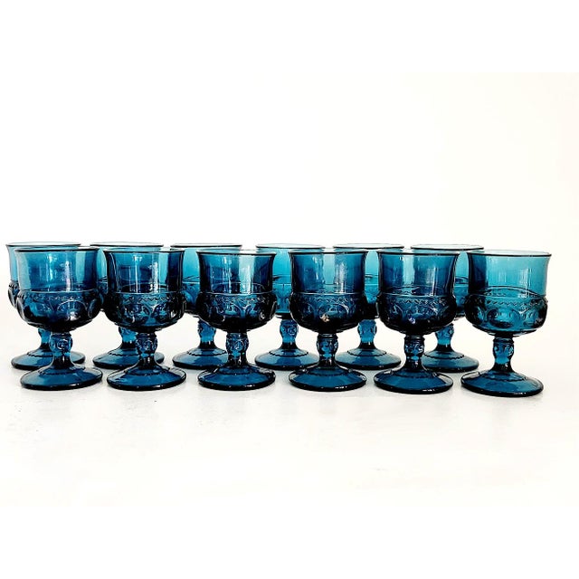 Mid-Century Modern 1960s Indiana Glass King's Crown Wine Goblets in Riviera Blue, Set of 12 For Sale - Image 3 of 10