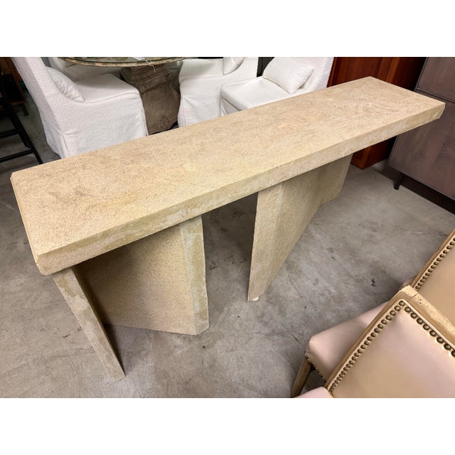 Bespoke Geometric Faux Stone Console Table For Sale - Image 4 of 12